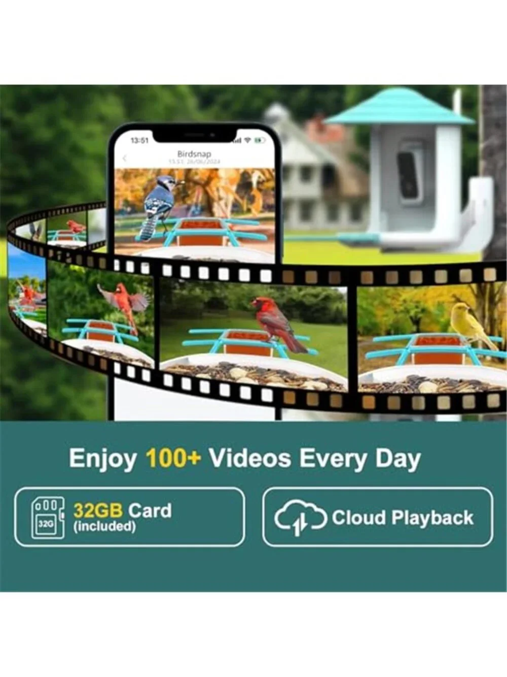 New TUC Bird Feeder with Camera 2K HD Live with 32GB Card Auto Detect